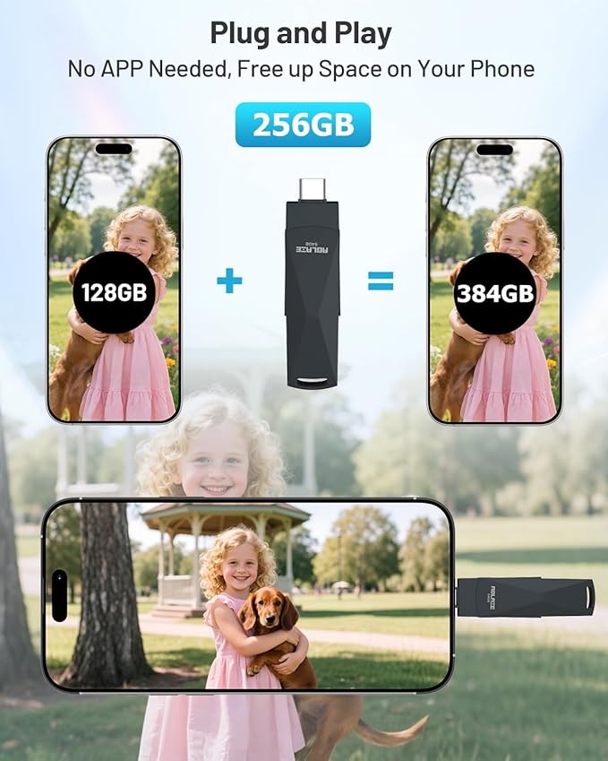ABLAZE 256GB USB C Flash Drive, Dual USB 3.0+Type C Flash Drive Compatible with iPhone 16/15,Android Smartphone,Computer,Tablet Mac Laptop (Dark Grey)