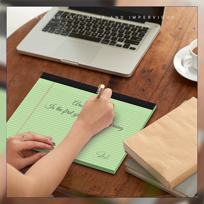 AILZFEI 3 Pack Wide Legal Pads 11" x 9.5" (Landscape Format) Green College Ruled Note Pad Narrow Ruled 30 Sheets per Notepad Perforated Writing Paper with Thick Backboard Horizontal Pads of Paper