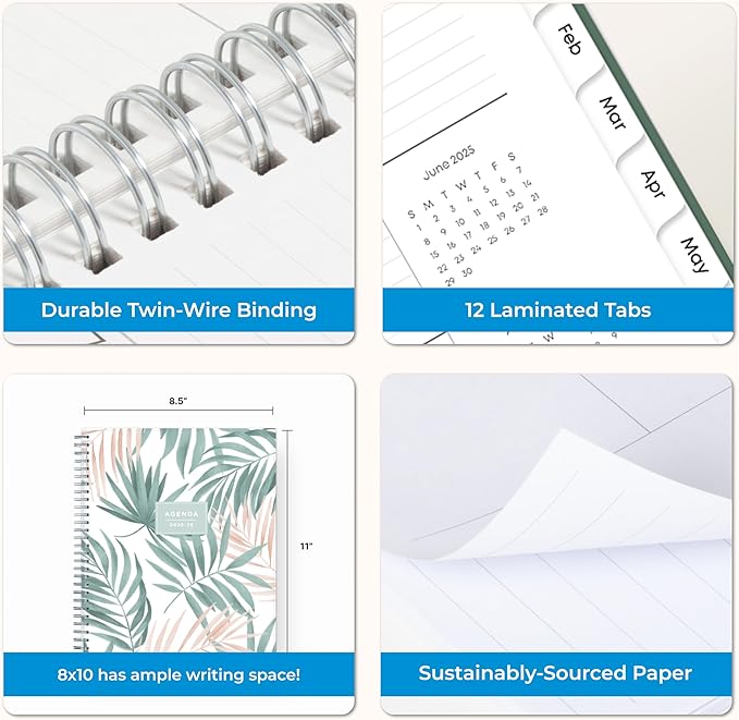 Blue Sky Weekly and Monthly Academic Year Planner Calendar, July - June, Flexible Cover, Wirebound, Laminated Tabs, Seychelle (Seychelle- 2025/2026, 8" x 10.875")
