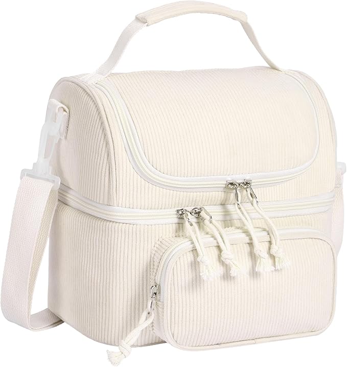 HowFly Lunch Bag for Women Insulated Lunch Boxes Corduroy Resuable Lunch Box for Girls Teens Kigs Boys Portable Thermal Cooler Bags for School Work, Beige