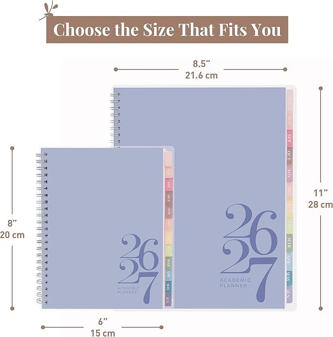 Rileys Academic Planner 2026-2027, Daily, Weekly & Monthly Planner, July 2026 - June 2027, Student Notes Pages, Twin-Wire Binding, Weekly Agenda for School & Work (8 x 6-Inches, Classic, Blue)