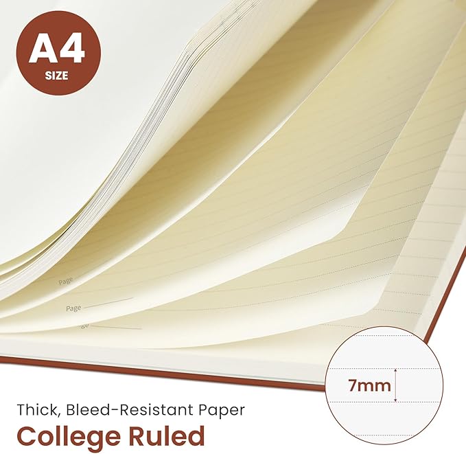 Taja Spiral Lined Notebook, 8.5"x11" Notebooks for Work, Large A4 Journal for Women & Men, College Ruled Journaling Notebook for Writing, Plastic Cover Spiral Journal, Rust Brown