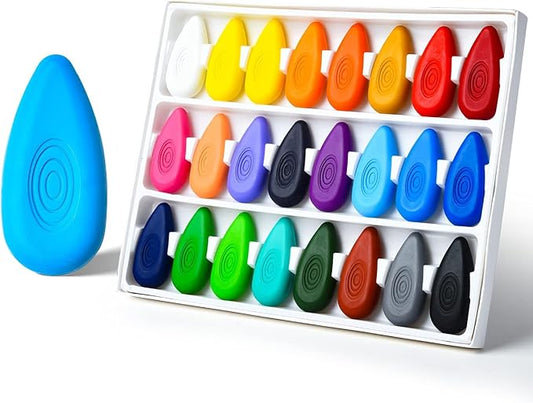Four Candies Crayons for Kids 24 Colors, Non Toxic Washable Crayons for Toddlers 1-3, Unbreakable Easy-Grip Water-Drop Shape for Little Hands, Art Supplies for Kids Toddlers Coloring Gift
