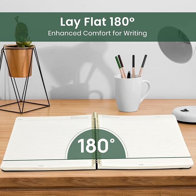 Taja Large Spiral Lined Journal for Women, 8.5" x 11" Notebooks for Work Collge Ruled, A4 Aesthetic Cute Journaling Notebooks for Writing, Plastic Cover, Forest Botanica