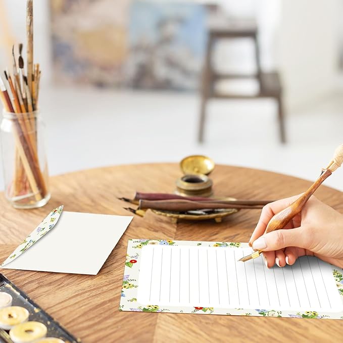 Geyee 200 Pieces Watercolor Stationary Paper and Envelopes Include 100 Lined Sheets and Envelopes, 5. 5 x 8. 25 Inch Double Sided Printing Letter Writing Paper with Mailers(Floral)