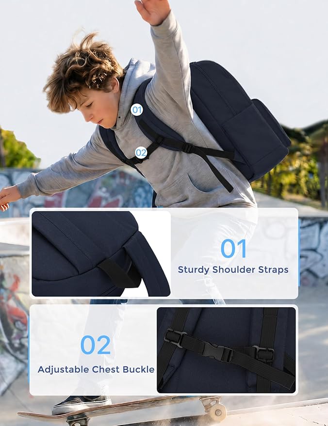 VASCHY School Backpacks, Lightweight Bookbag Schoolbag for Boys Girls Casual Basic Simple Daypack for Men Women Navy