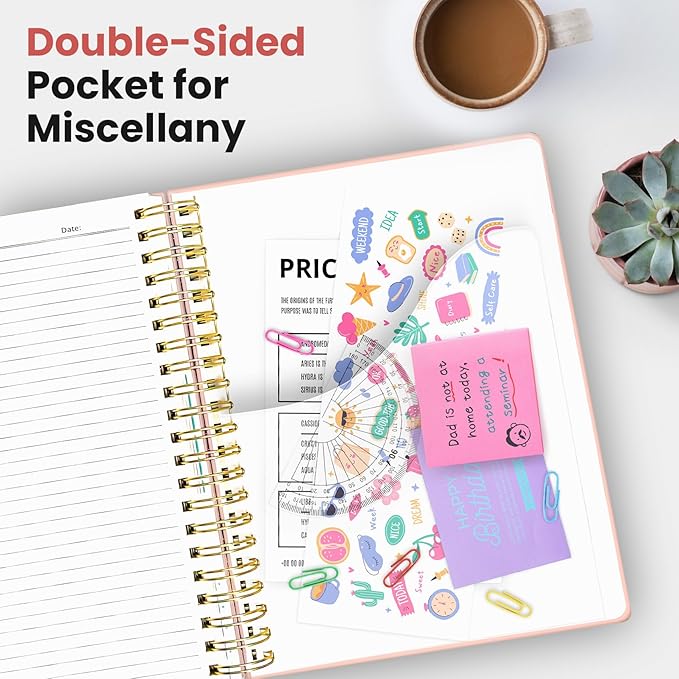 Hardcover Spiral Journal Notebooks for Work With Removable Dividers & Tabs, 8.5"x11" 5 Subject Notebook for Note Taking & Organizer, A4 College Ruled Lined Journal for Women & Writing, Pink, 280 Pages