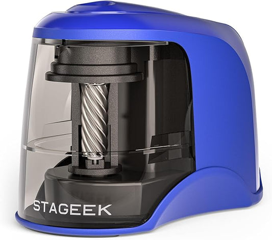STAGEEK Electric Pencil Sharpener, Plug in or USB/Battery Operated. Works for No.2/Colored Pencils (6-8mm). Ideal for School Classroom Office Home, Blue
