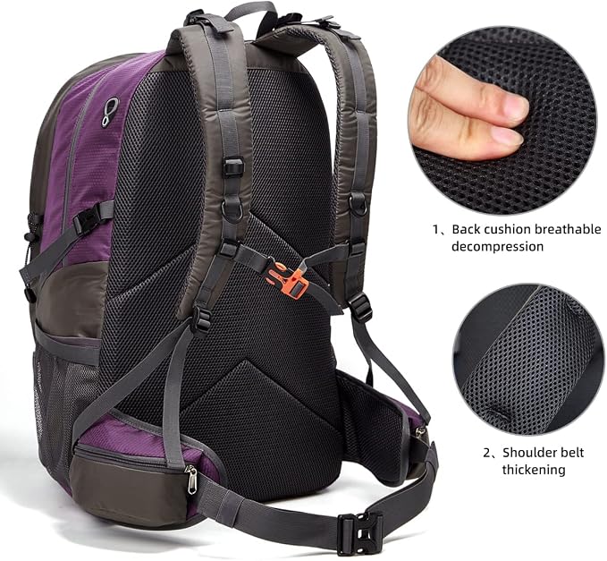 SPEEDPARK 40L Hiking Backpack, Lightweight Camping Daypack with Rain Cover | Water-Resistant Rip-Stop Nylon, Multi-Pockets, Survival Whistle. Ideal For Men, Women, Travel, Trekking