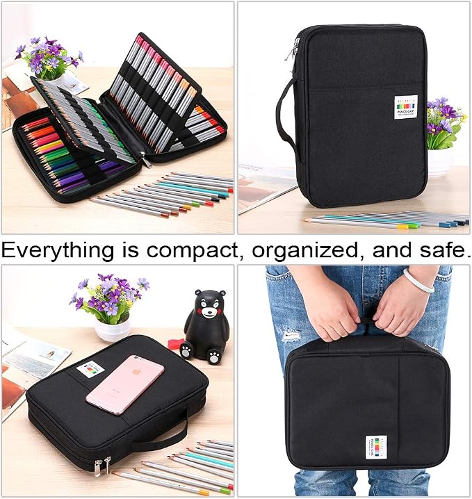 BTSKY Portable Colored Pencil Case - Colored Pencil Organizer Holds 166 Pencils or 112 Gel Pens Large Capacity Zippered Pencil Holder Gel pens