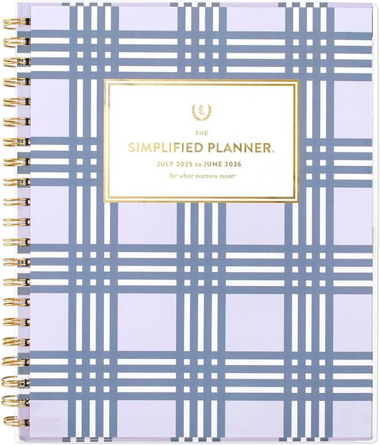 AT-A-GLANCE Planner 2025-2026 Academic, Simplified by Emily Ley, Weekly & Monthly, 8-1/2" x 11", Large, Monthly Tabs, Flexible Cover, Customizable, Lilac Plaid (EL39-901A)