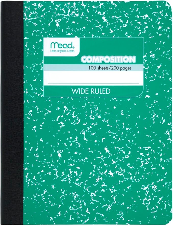 Mead Composition Notebook, Comp Book, Wide Ruled Paper, 100 Sheets, 9-3/4" x 7-1/2", Fashion, Square Deal, Assorted Colors, Color Selected May Vary, 1 Count (09918)