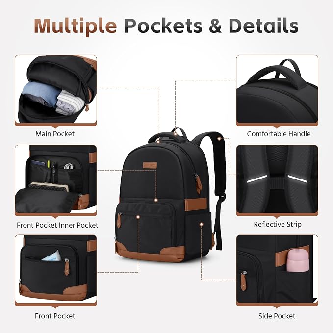 RealCool 15.6-17.3" Laptop Backpack, 31L Water Resistant Travel Bag | Independent frame opening, lightweight ,multi-compartments, ergonomic padded straps, luggage belt, for School,Business Trip