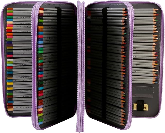 300 Slots Colored Pencil Case Organizer, 4 Layer Bag | Twill Oxford fabric,103 elastic loops,detachable handle,for travel,home storage,drawing tools,creative gifts