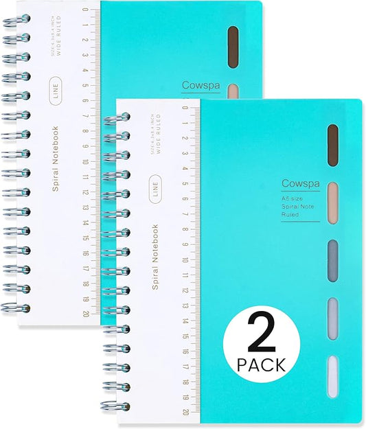 Yoment 2 Pack 5 Subject Notebook Wide Ruled Spiral Notebooks 5x7 with Removable Dividers Tabs, 200 Pages Small Notebooks for Work A5 Spiral Bound Journal for School Office, Blue&Blue