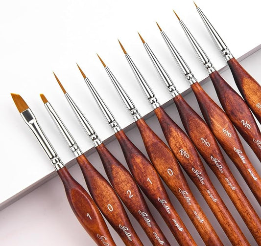 Golden Maple Miniature Model Paint Brushes-10pcs Micro Detail Paint Brush Set,Small Fine Detail Brushes for Acrylic, Oil, Watercolor & Paint by Number,Figurine