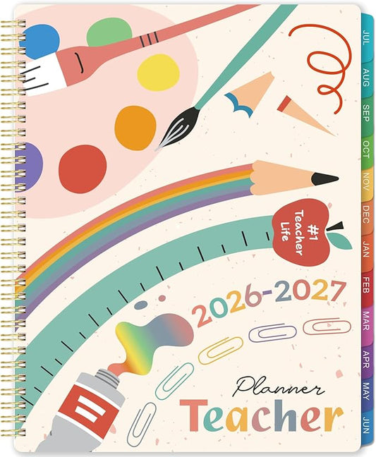 Teacher Planner 2026-2027 - Teacher Lesson Planners 2026-2027 from July 2026- June 2027, Academic Planner for School Year with Colorful Tabs and Inner Pocket, 8.5" x 11"