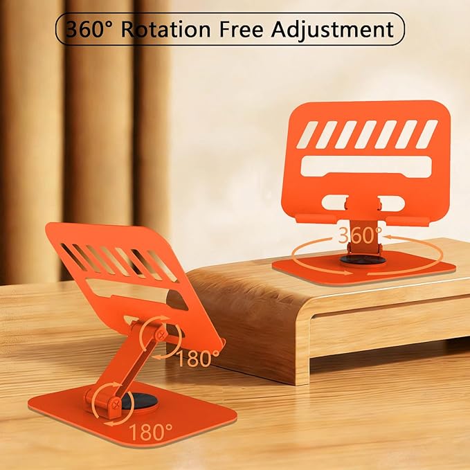 360° Rotation Tablet Stand, Ultra Stability Base Fully Folded Easy to Store and Carry Adjustable iPad Stand Compatible with 4-13" Tablet E-Reader iPad Pro/Air/Mini and More (Orange)