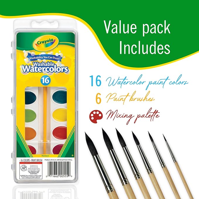 Watercolor Paint Set - 2 Packs of 16 Vivid Colors Watercolor Paint and 6 Paintbrushes for Kids Watercolors Supplies Set - Ultimate Gifting Bundle Water Color Painting Kids