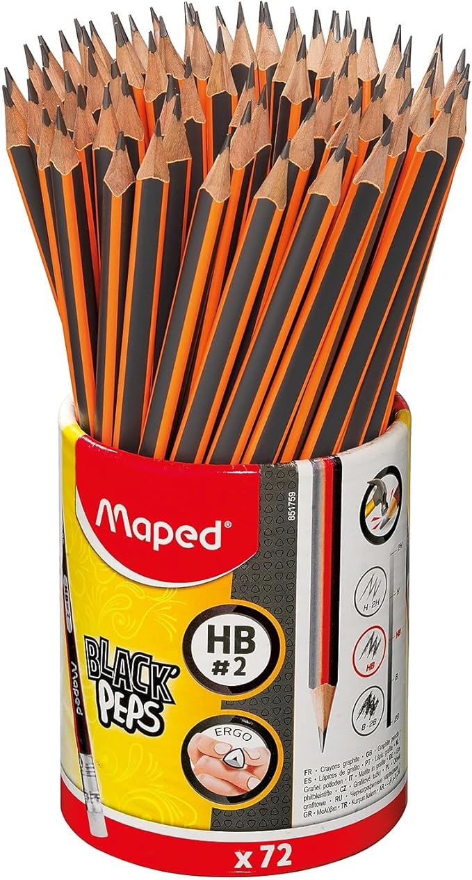 MapMaped Black'Peps 2 Graphite Pencil 72-Pack - Ergonomic Triangular Shape for Comfortable Writing - Smooth Performance & Durability - Classroom Essential