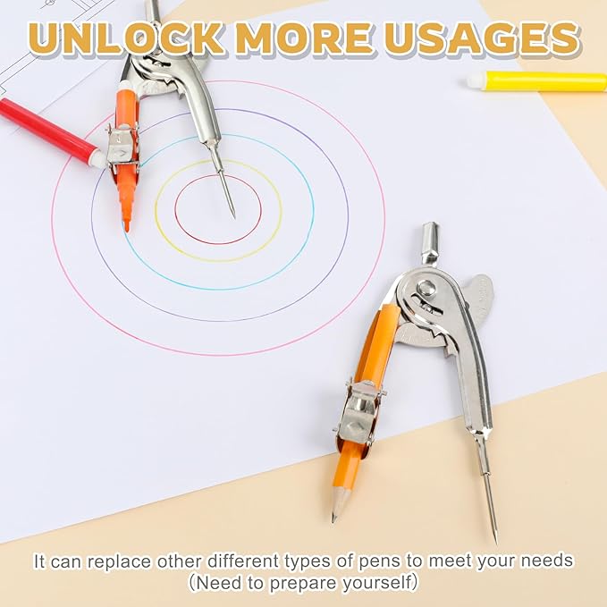 10 Pieces Compass for Geometry Metal Compass Tool Math Compass Bulk Drawing Compass Silver Geometry Compass with Pencil for Student School Classroom Office Woodworking Art Drawing