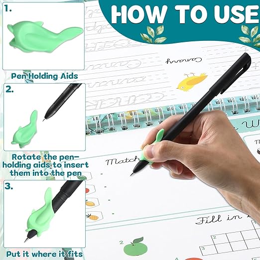 gisgfim Grooved Cursive Handwriting Workbook Magic Reusable Grooved Cursive Handwriting Practice Guided Tracing with Disappearing Ink Pens for Beginners Kids Learning Activities Supplies (Words)