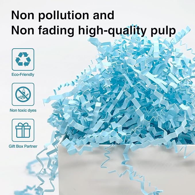 1LB Crinkle Cut Paper Shred Filler for Gift Box Bag and Basket On Holidays(Light Blue)