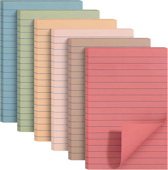 Mr. Pen- Lined Sticky Notes, 4" x 6", 6 Pads, 60 Sheets/Pad, Vintage Color, Sticky Notes with Lines, Ruled Post Stickies, Memo Pads, Self-Stick Note Pad for Office, School, Home, Study