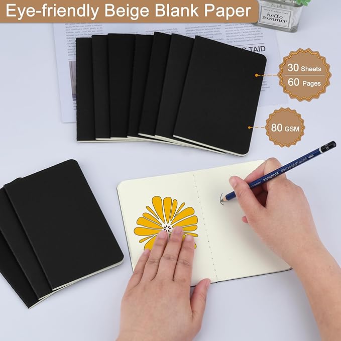 ZCZN 60 Pack Black Pocket Notebooks Bulk, 3.5 X 5.5 Inches Blank Paper Journaling Notebooks, 30 Sheets/60 Pages, Mini Journal Notebooks for Work, Writing, Drawing Memo Notepad(Black Cover)