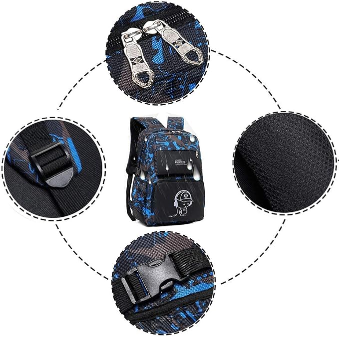 Asge Backpack for School Boys Backpacks for Kids Camo Bookbag for Middle School Bags Waterproof Travel Back Pack (Blue) | Camo Design, Middle School, Waterproof, Travel