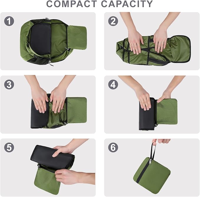 Lightweight Hiking Backpack 18L Packable Foldable Small Daypack Collapsible Travel Bag Water-Resistant for Women Men (Green)