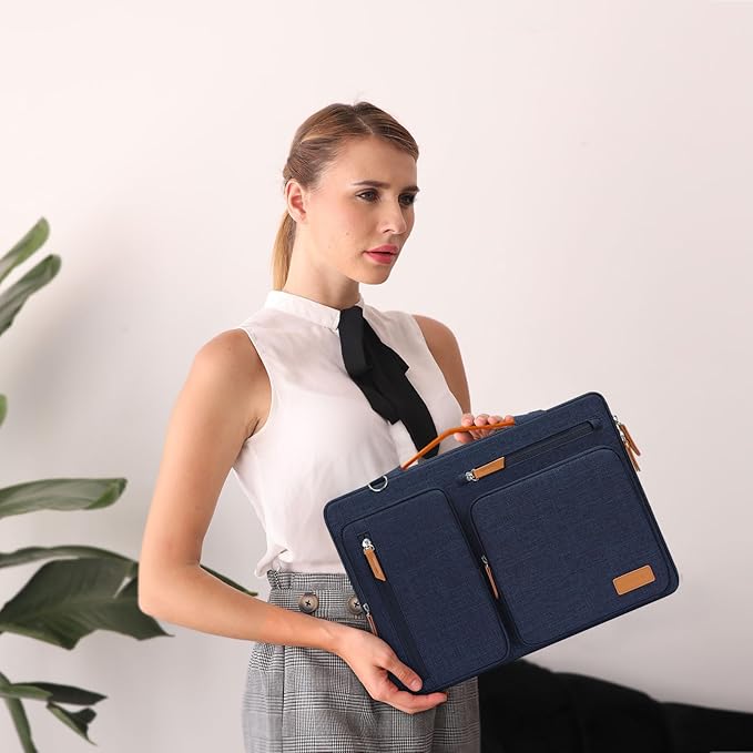 MOSISO 360 Protective Laptop Shoulder Bag,15 inch Computer Bag Compatible with MacBook Air 15 inch M5 M4 M3 M2/Pro 15, Dell XPS Plus,Side Open Messenger Bag with 4 Zipper Pockets&Handle, Navy Blue