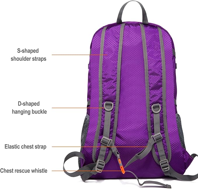 Packable Lightweight Backpack 40L, Ripstop Nylon Foldable Traveling Daypack, Collapsible Hiking Backpack For Outdoor(Purple)