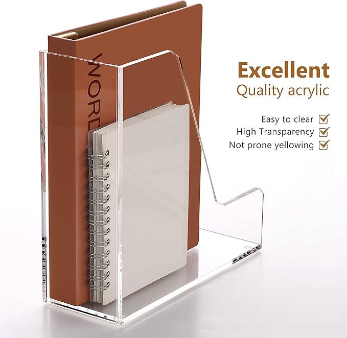 SANRUI Acrylic File Organizer, Clear Desk Organizer and Storage Bins Holding for Folders, Binders, Notebooks, Envelopes, Multi-purpose Magazine File Organizer for Home Office, 2 Pack