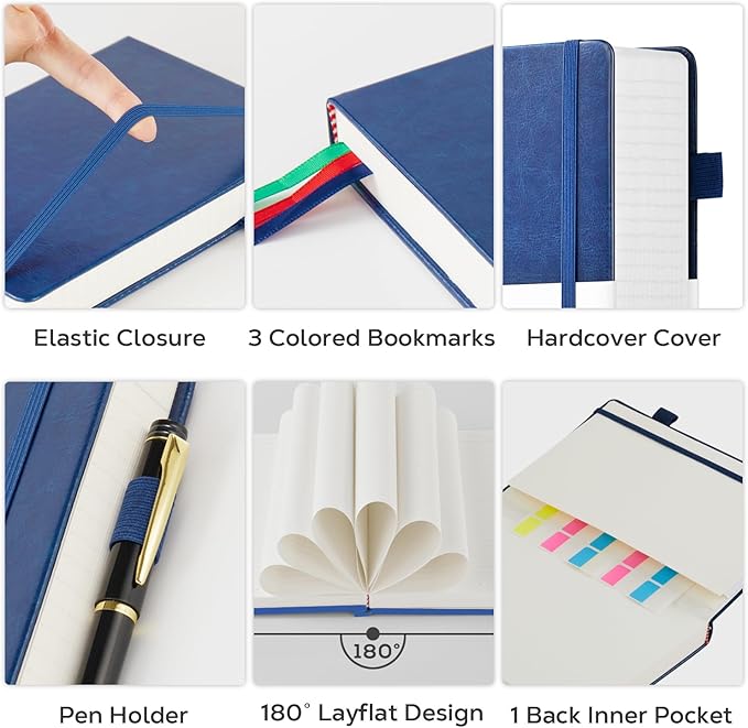 FOCUS DAY Hardcover Journal Notebook 8.5 x 11, 320 Pages Large A4 Notebook Journal College Ruled for School Work, Big Leather Journal for Writing Women Men, 100Gsm Lined Paper, Blue