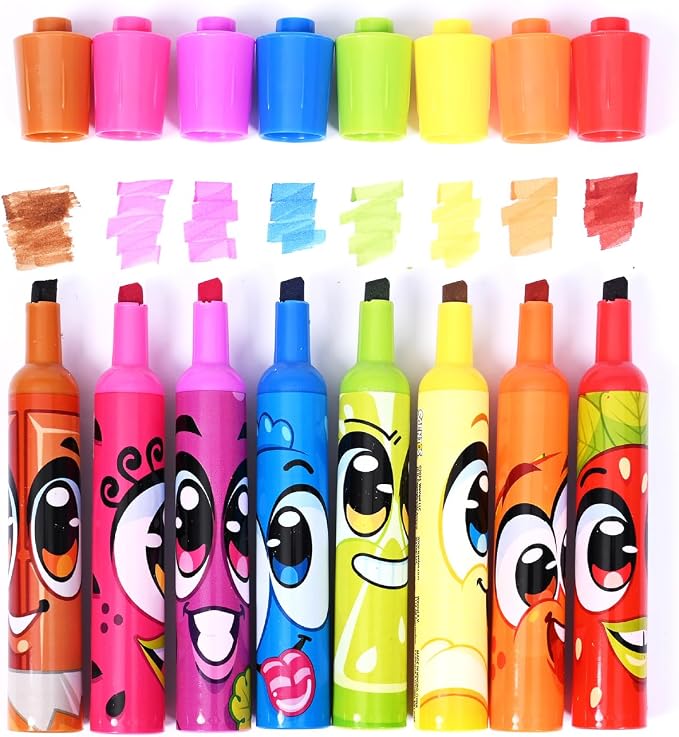 Scentos Scented Chisel Tip Markers 8 Pack, With Fruit Scent, 8 Assorted Colors, Different Fruity Each, Washable Markers, Marker for Kids, for Posters and Science Fairs, Super Washable Ink.