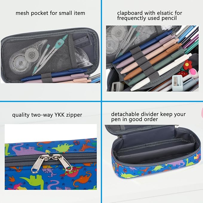 FlowFly Large Capacity Pencil Case for Kids, Boys & Girls – Zippered Multi-Functional Pen Pouch, Soft & Portable Pencil Bag for School, Teens, Students, Dinosaur