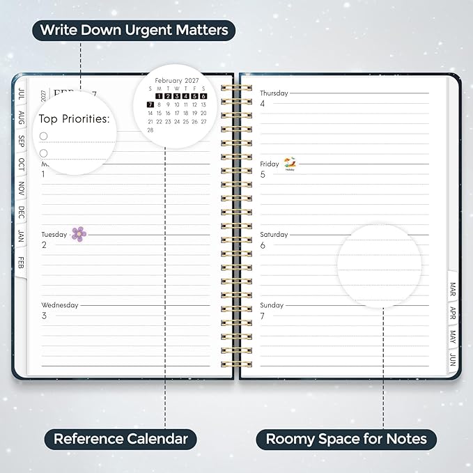 KONVINIT Academic Planner 2026-2027, Blue Daily Planner 2026 with Tabs for Student Teacher, 12 Months 2026-2027 Monthly Planner - July. 2026 to June. 2027, A5 (6.1" x 8.5") Week Planner 2027 for Home, Office, School Supplies, Starry Print