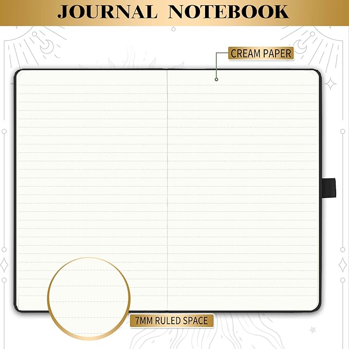 Artfan Ruled Notebook/Journal – Premium Thick Paper Classic Writing Notebook with Pocket + Page Dividers Gifts, Banded, Large, 128 Pages, Hard Cover, Lined (5.3" x 8.26") - Sun and Moon