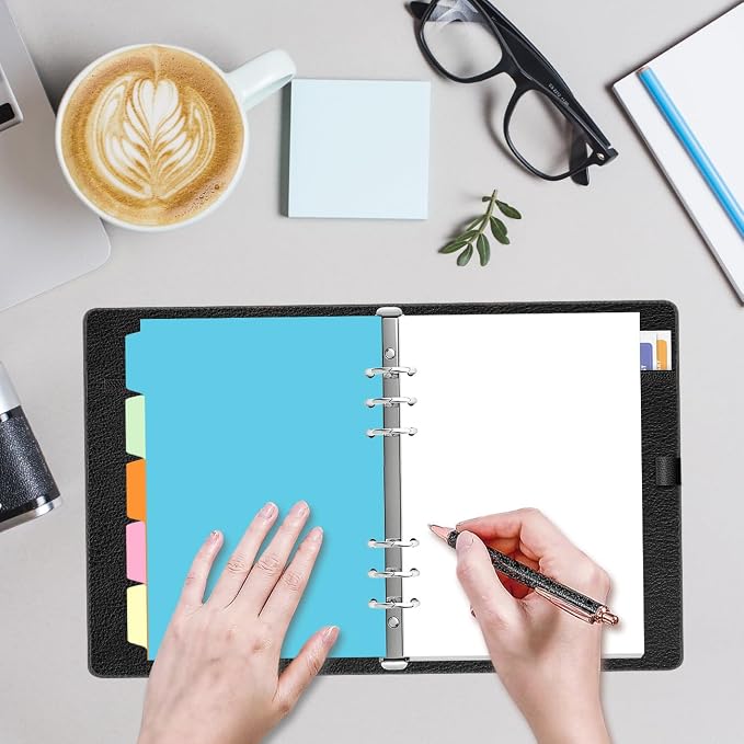 A5 Blank Paper Refill - 6 Hole Planner Inserts for A5 Binder, 200 Pages 6 Ring Loose Leaf Blank Paper with 5 Colorful Binder Dividers, 5.8" x 8.5"