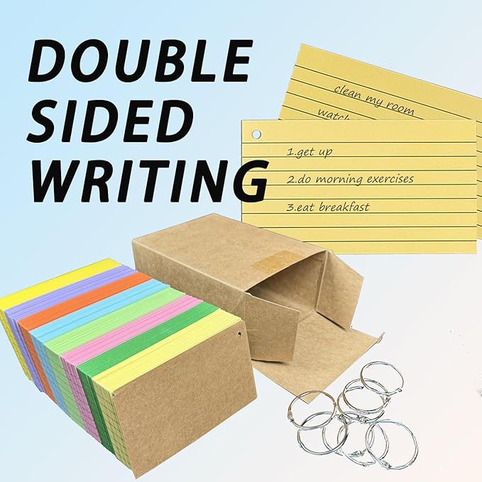 Index Cards 3x5 Inch, 800PCS Flash Cards with Rings 8 Colors Ruled Index Cards, Assorted Lined Colored Flashcards, Thin Note Cards Paper, Study Card Memo Scratch Pad for Home Office School