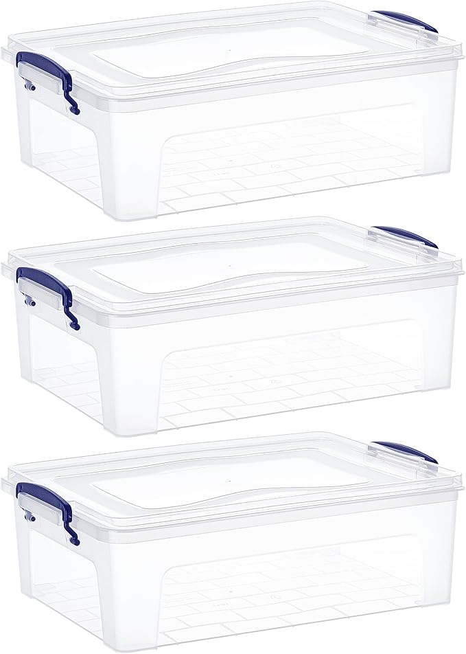 Superio Storage Bins with Lids- 3 Pack, 4.5 Qt Clear Boxes for Organizing, Stackable Plastic Containers- BPA Free, Non-Toxic, Odor Free, Organizer for Home, Office, Dorm