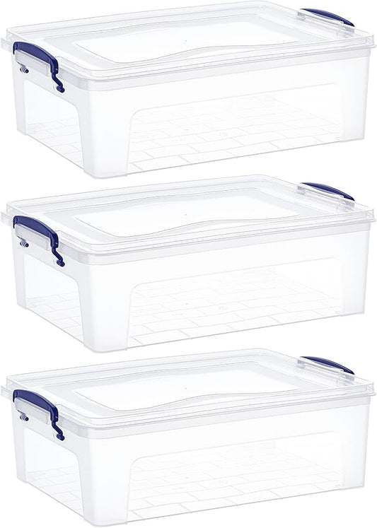 Superio Storage Bins with Lids- 3 Pack, 4.5 Qt Clear Boxes for Organizing, Stackable Plastic Containers- BPA Free, Non-Toxic, Odor Free, Organizer for Home, Office, Dorm