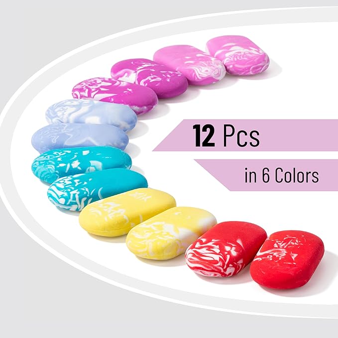 Mr. Pen- Marble Pencil Erasers, 12 Pack, 1" x 2", Soft Rubber Marble Pencil Erasers for School, Office, Art Sketching, Homework, Exams, Clean Smudge-Free Correction