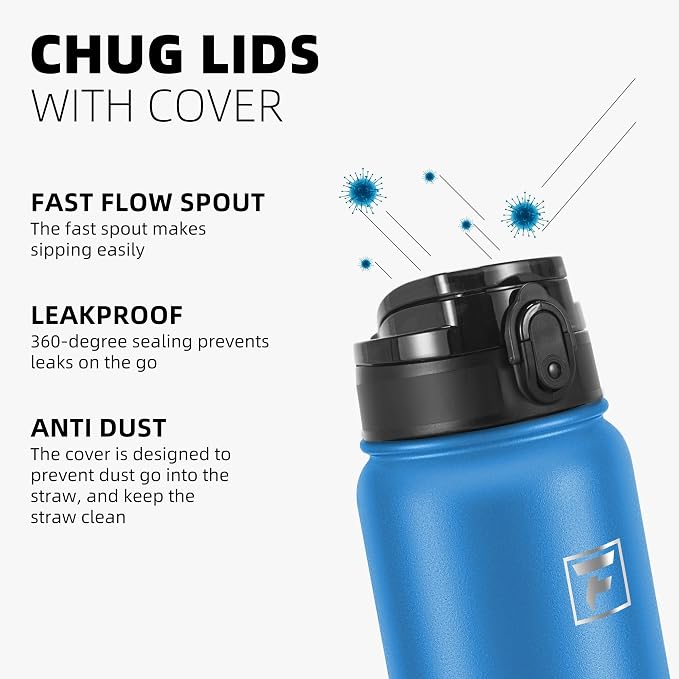 Fanhaw 40 oz Insulated Stainless Steel Water Bottle with Chug Lid, Leakproof & Sweat-Free Extra-Large Metal Bottle for Outdoor, Hiking & Gym (Sky Blue)