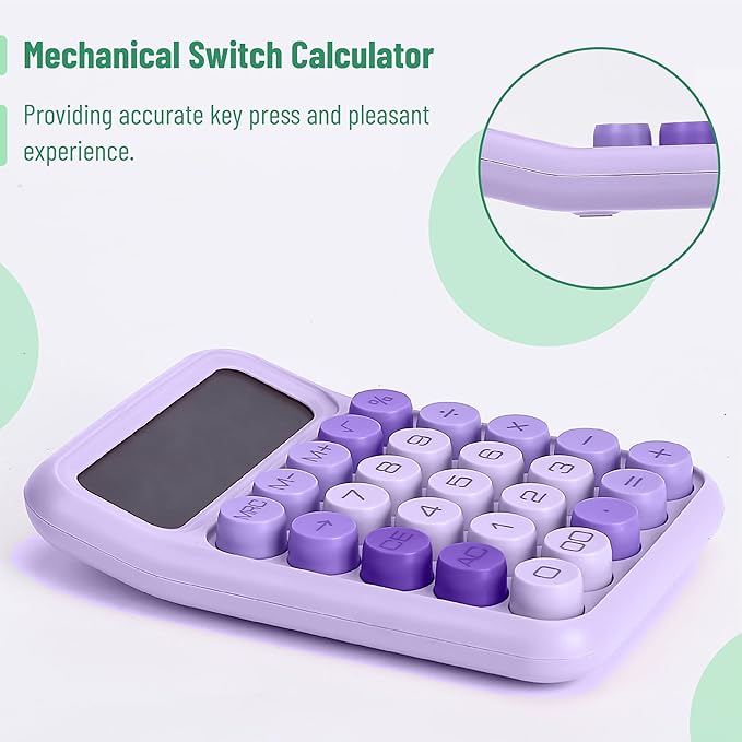 Mr. Pen- Mechanical Switch Calculator, 12 Digit Large LCD Display, Purple with Big Buttons, Mechanical Switch Calculator for Home, School, Office