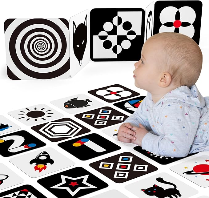 hahaland Tummy Time Contrast Flash Cards for Infants 0-3-6 Months, Newborn Sensory Visual Stimulation Baby Gift, Educational Brain Development Toys, Black and White Activity Cards 20 Cards