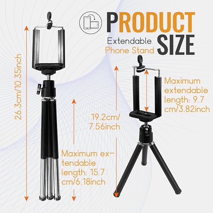 Mini Portble Extendable Phone Tripod Stand with Clip, 360° Ball Head Desktop Tripod Compatible with All Cellphone Mini Camera for Vlogging, Travel, Video Recording (Black)