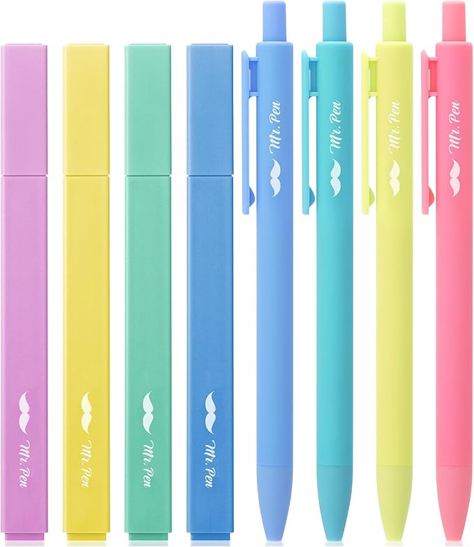 Mr. Pen- Aesthetic Highlighters and Gel Pens, 8 Pack, Candy Colors Bible Highlighters No Bleed, Fine Point 0.7mm Gel Pens, Fast Dry and No Smear for Bible Journaling, Planner, School Supplies