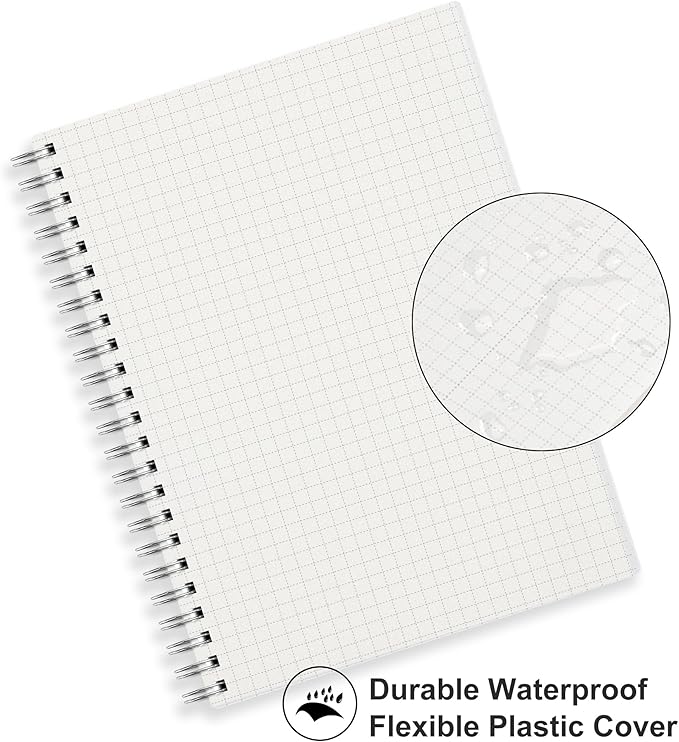 RETTACY Graph Grid Paper Notebook, 3-Pack, 160 Pages per Pack, A5 Medium Size (5.7'' × 8.3''), 100 GSM Thick Paper, Spiral-bound, Flexible Plastic Cover, for Students, Homework, Math, Engineering